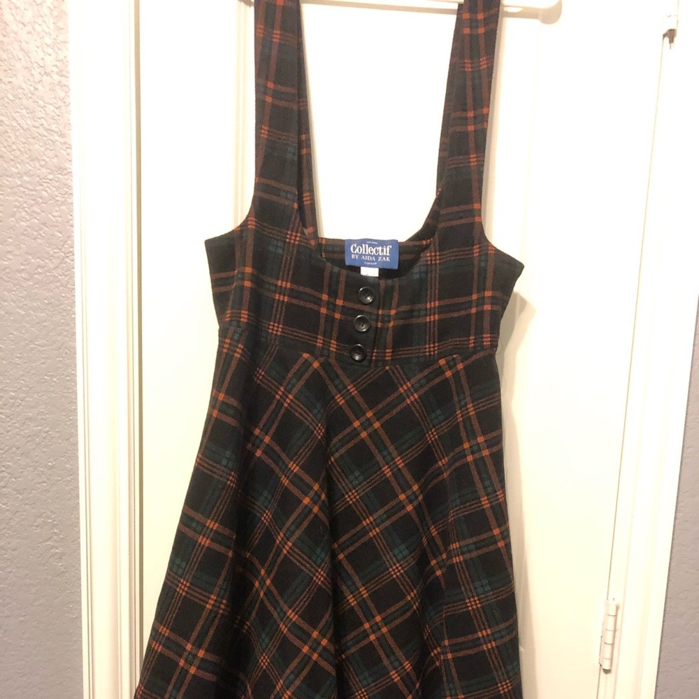Colectif Plaid Swing Skirt with Braces